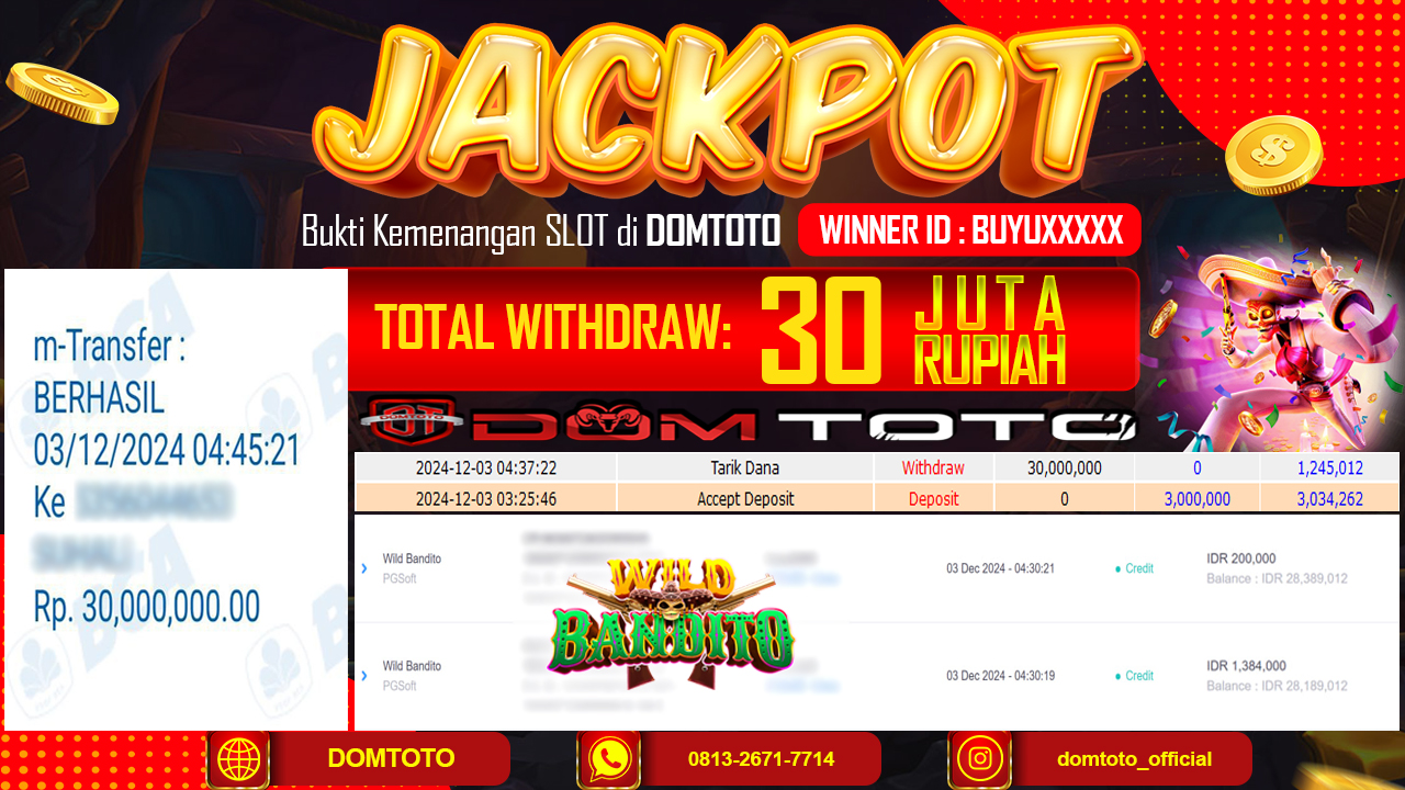 JACKPOT  SLOT WILD BANDITO 03 DESEMBER 2024